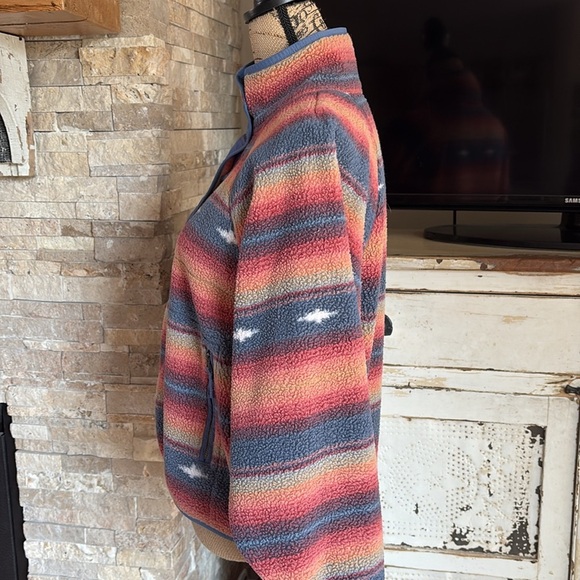 American Eagle fleece southwest style navy orange snap jacket pullover mock neck - Picture 6 of 16